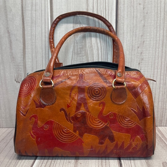 Emily Ann of Boca Raton Tooled Leather Handbag Purse Elephant Print - Picture 1 of 12